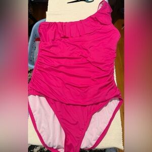 Pink One-Piece Swimsuit with Ruching